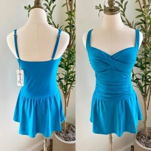 Beautiful Aqua Retro Style New With Tags One Piece Swimsuit